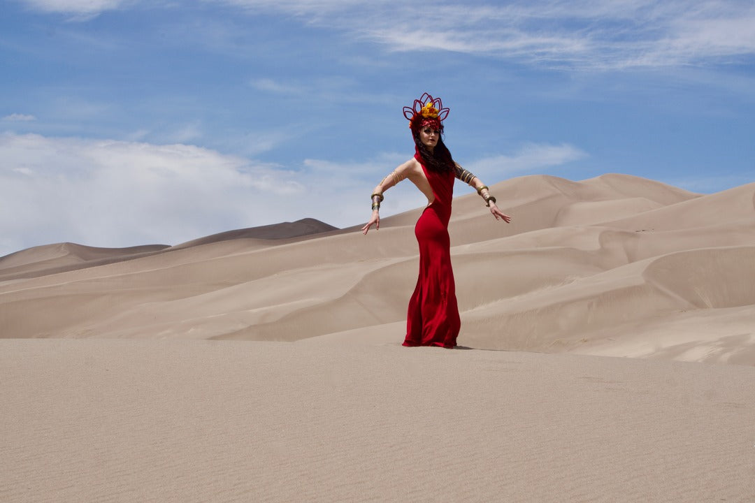 Hooded Dancing Dakini Dress - Ruby Red