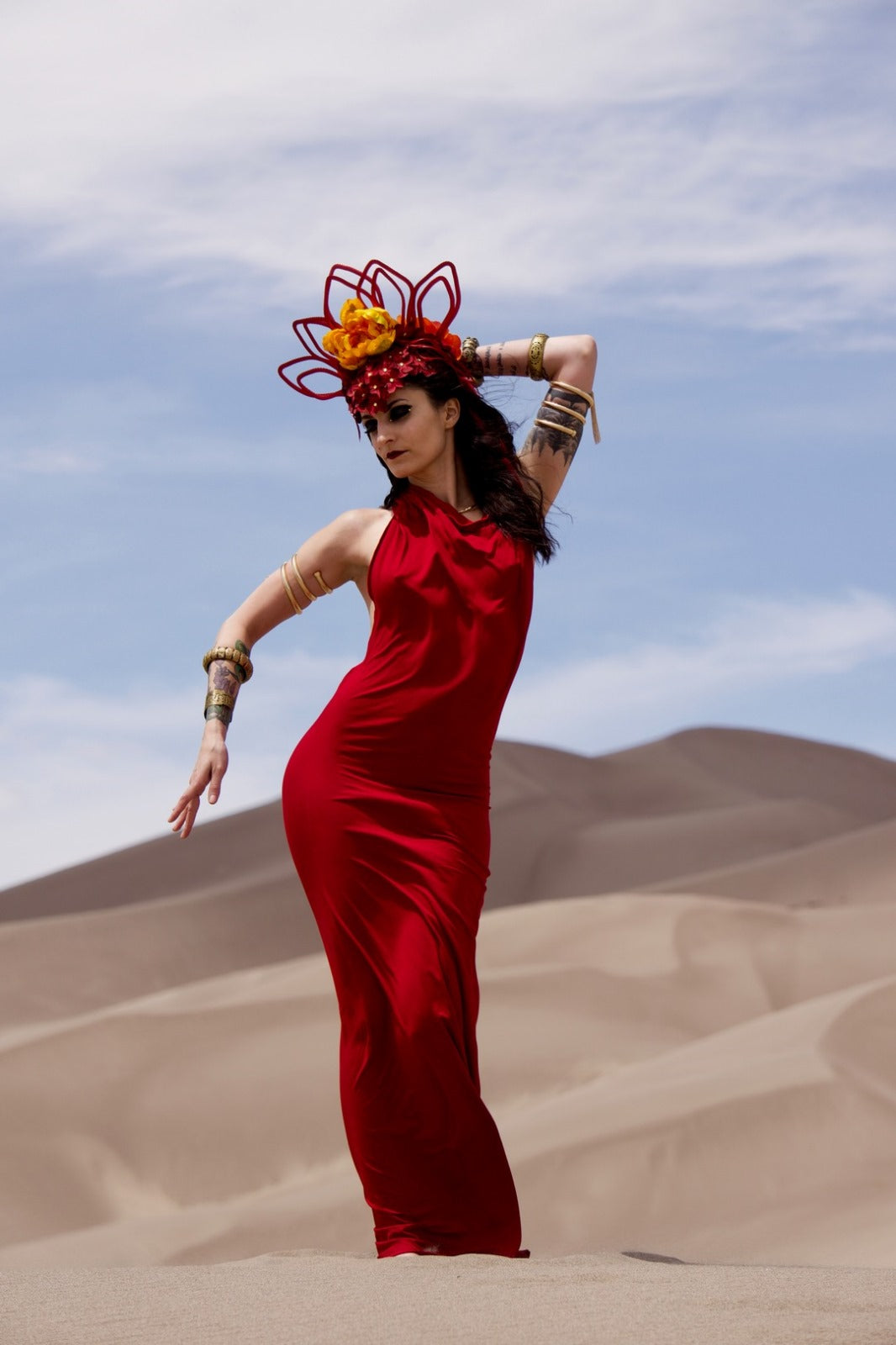 Hooded Dancing Dakini Dress - Ruby Red