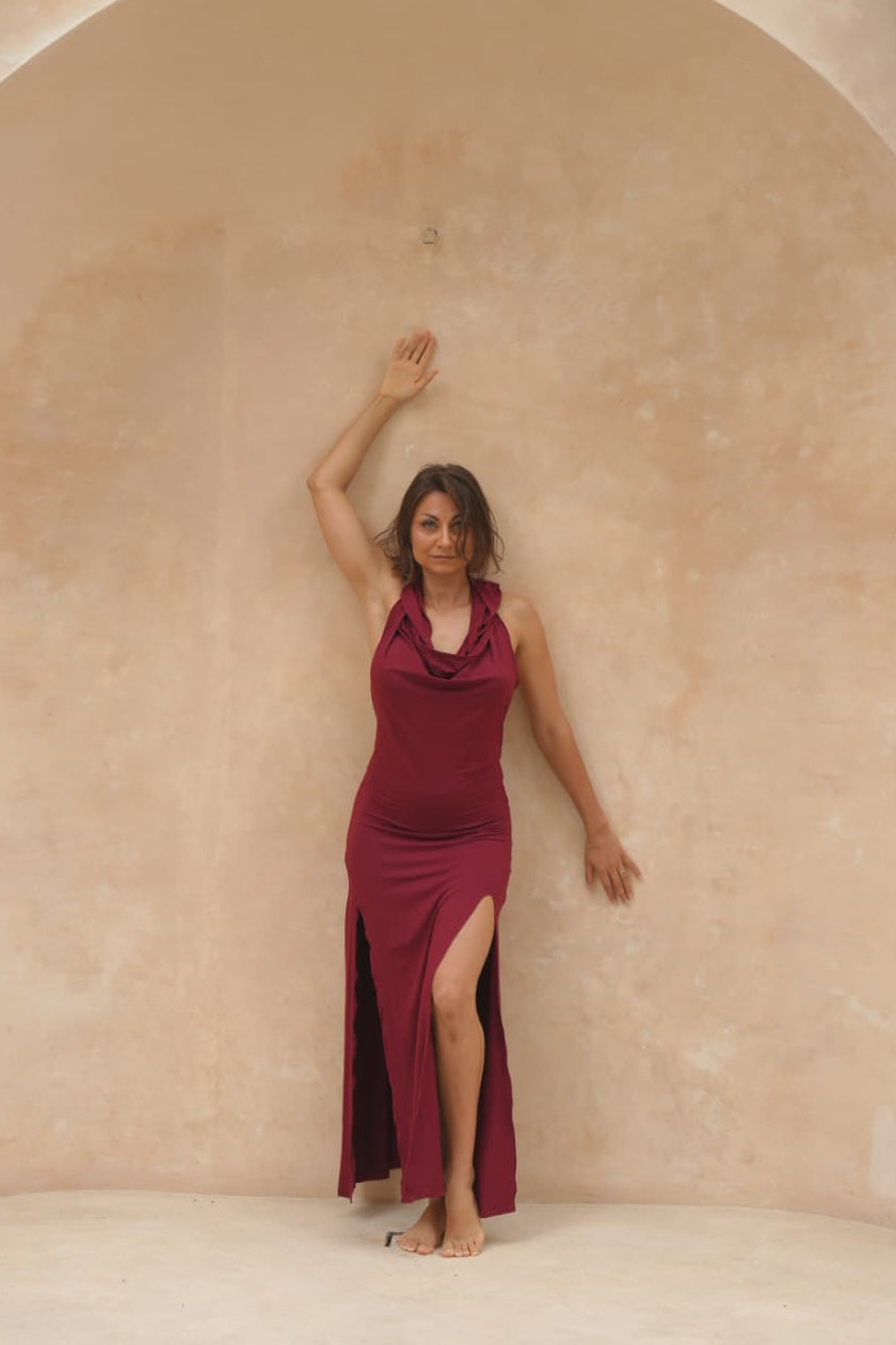 Hooded Double Spit Dress - Deep Rose