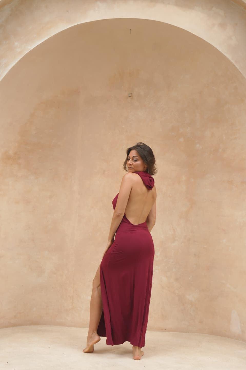 Hooded Double Spit Dress - Deep Rose