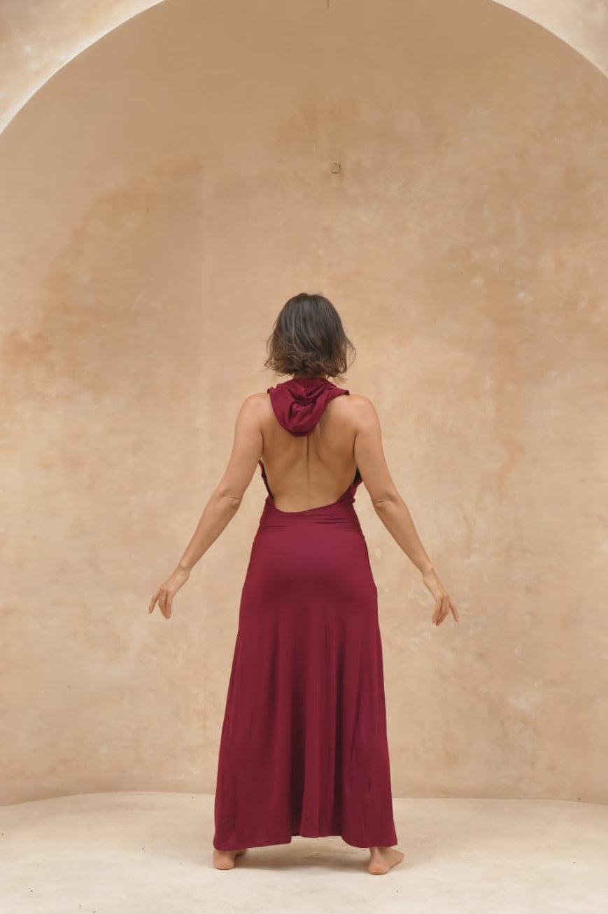 Hooded Double Spit Dress - Deep Rose