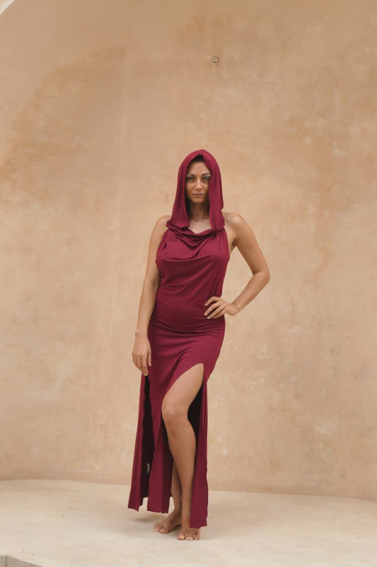 Hooded Double Spit Dress - Deep Rose