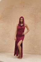 Hooded Double Spit Dress - Deep Rose