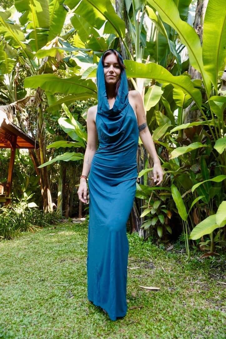 Hooded Dancing Dakini Dress - Topaz blue - Dancing Dakini Designs